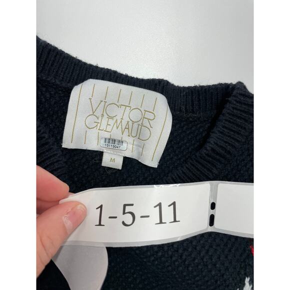 Victor Glemaud‎ Sweater Women Medium Black Red V Front Knit Cotton Cashmere - Picture 5 of 9